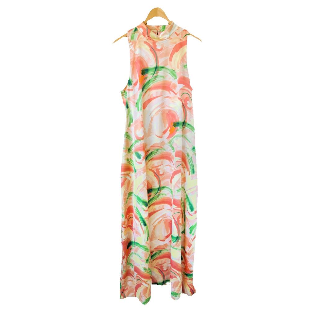 Nicole Miller Satin Sleeveless Maxi Dress Size Large Multicolor Abstract Print - Picture 9 of 10